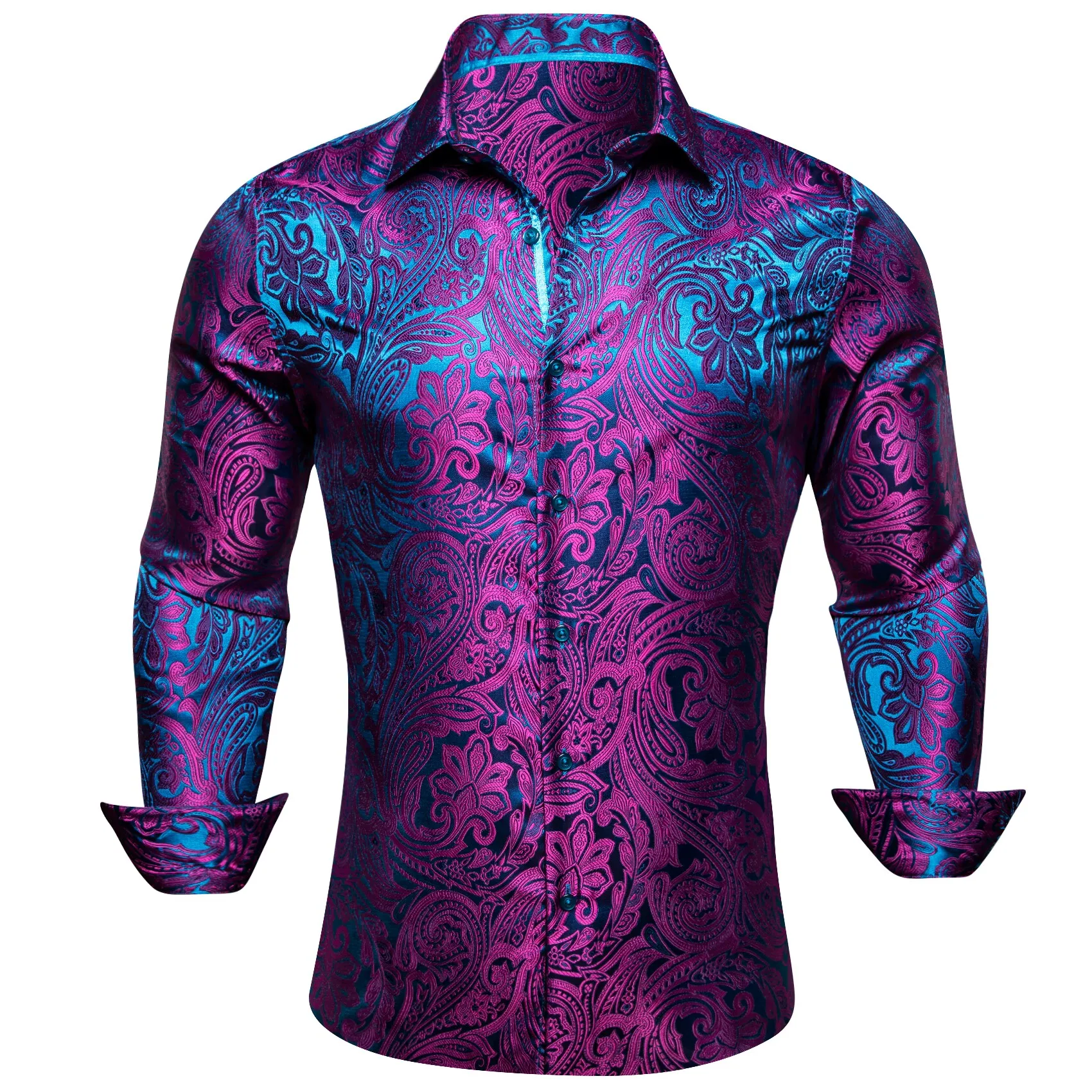 

Men's fashionable business shirt with iridescent paisley pattern design, suitable for everyday gatherings and leisure outings.