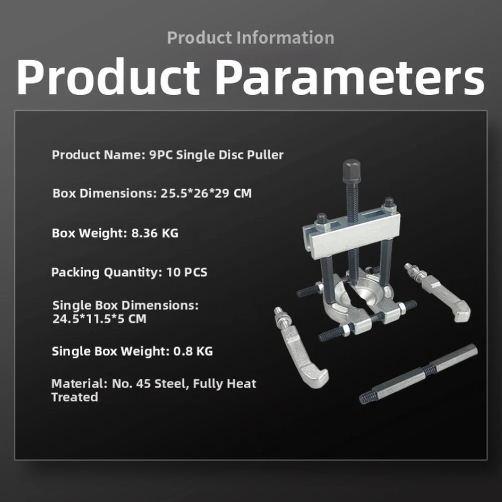 

9PC Bearing Puller Kit Featuring Heat Treated 45 Steel and Dual Disc Mechanism for Gearbox and Powertrain Bearing Service