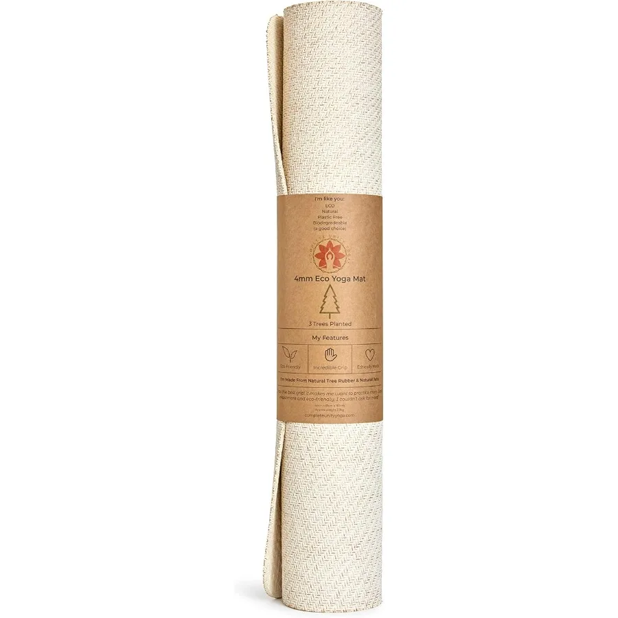 Tappetino yoga premium antiscivolo per uso interno ed esterno. La struttura sostenibile in fibra di iuta e gomma naturale fornisce un grado superiore