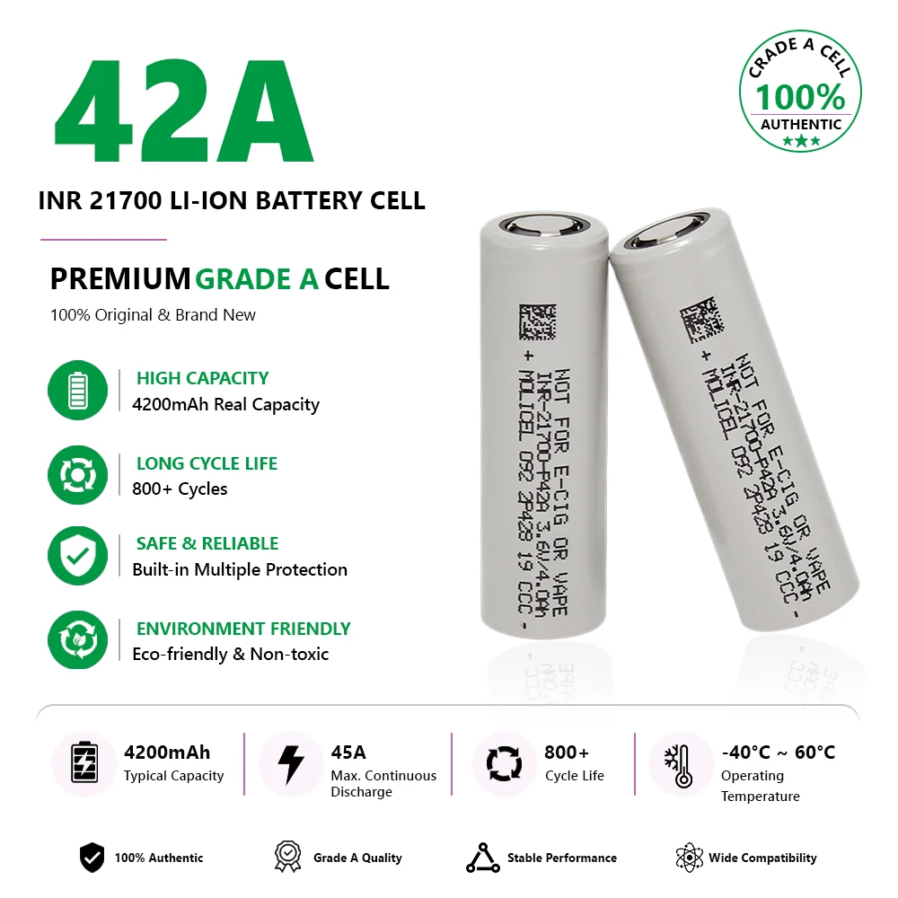 Victpower INR 21700 P40A P42A Lithium Cells 4000mah 4200mah Molicel Li-ion Lithium Ion Battery Cell for FPV Drone Battery Pack