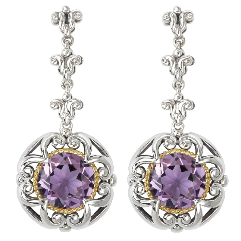 Women's Aesthetic Vintage Purple Synthetic Zirconia Hollowed Long Drop Earrings Elegant Luxury Banquet Anniversary Charm Jewelry
