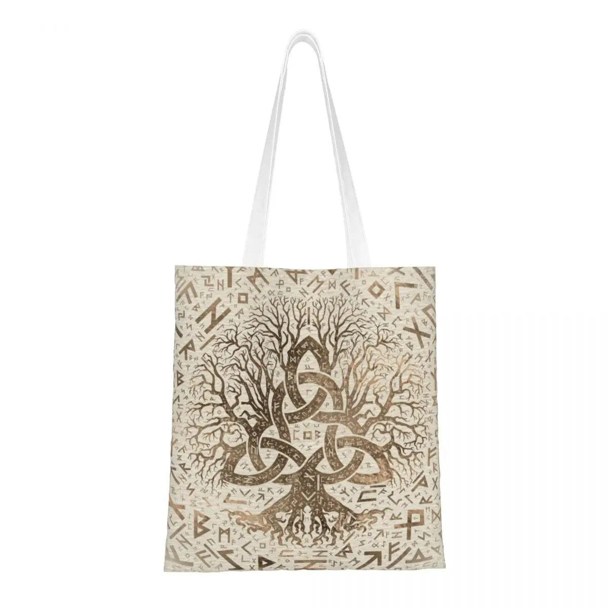 Tree Of Life With Triquetra Futhark Viking Canvas Tote Handbag Grocery Bags Reusable Shopper Bags for Women