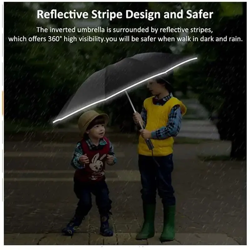 10Ribs Men Women Umbrella Fully Automatic Reverse Folding Umbrella with Windproof Reflective Stripe UV Umbrellas