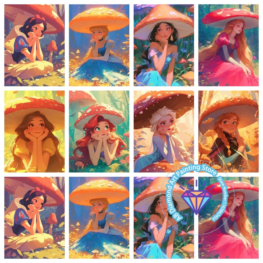

Princess Mushroom Hat AB Diamond Painting Kit Square Round Diamond 5D DIY Snow White Elsa Mosaic Handmade Art Gift Home Decor