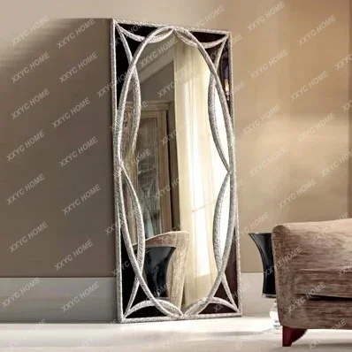Postmodern Dressing Mirror Solid Wood Carved Decorative Mirror Villa Bedroom Fitting Mirror
