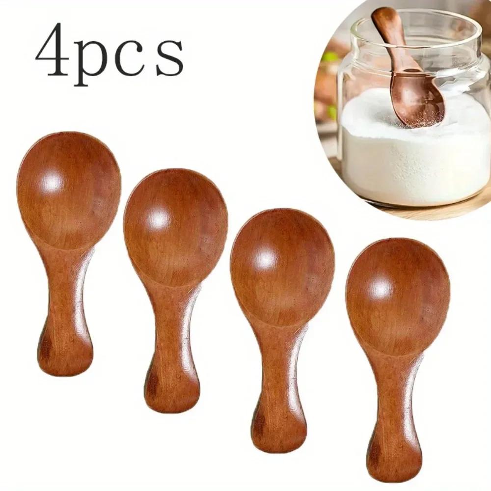 4pcs Deluxe Mini Wooden Spoon Set Kitchen Seasoning Spoon for Small Jars of Jam Spices  Sugar Condiments for Home Restaurant Use