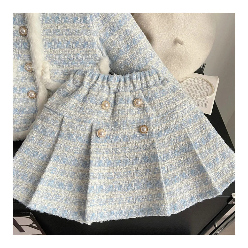 Kinderbekleidungssets Tweed-Duftanzug Fleece-Mantel + Plissierter Rock 2-teiliges Set Baby-Mädchenkleidung Kinderkleidung 2 bis 7 Jahre – Detail 11