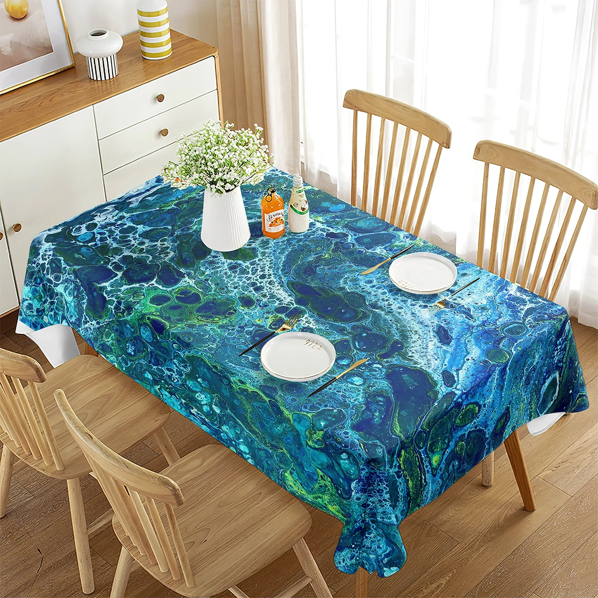 

Tablecloth Marbling Blue Abstract Background Tablecloth Liquid Marble Pattern Dining Rectangular Table Party Banquet Decoration