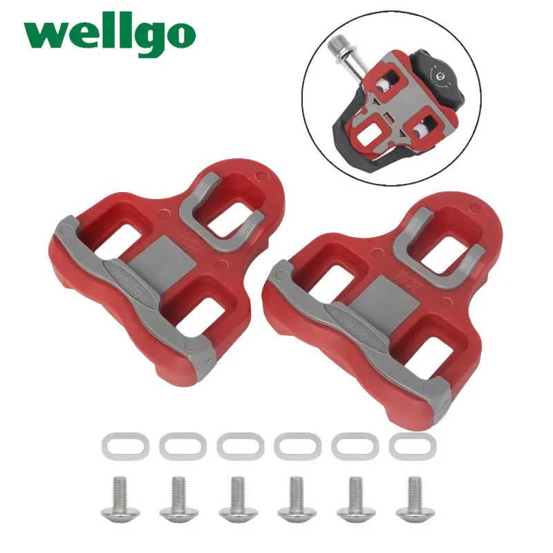 Wellgo RC7 0/6 degree Bicycle Pedals Cleats Black/Red Road bike shoes Cleats Locking Plate Splint compatible With SPD/LOOK