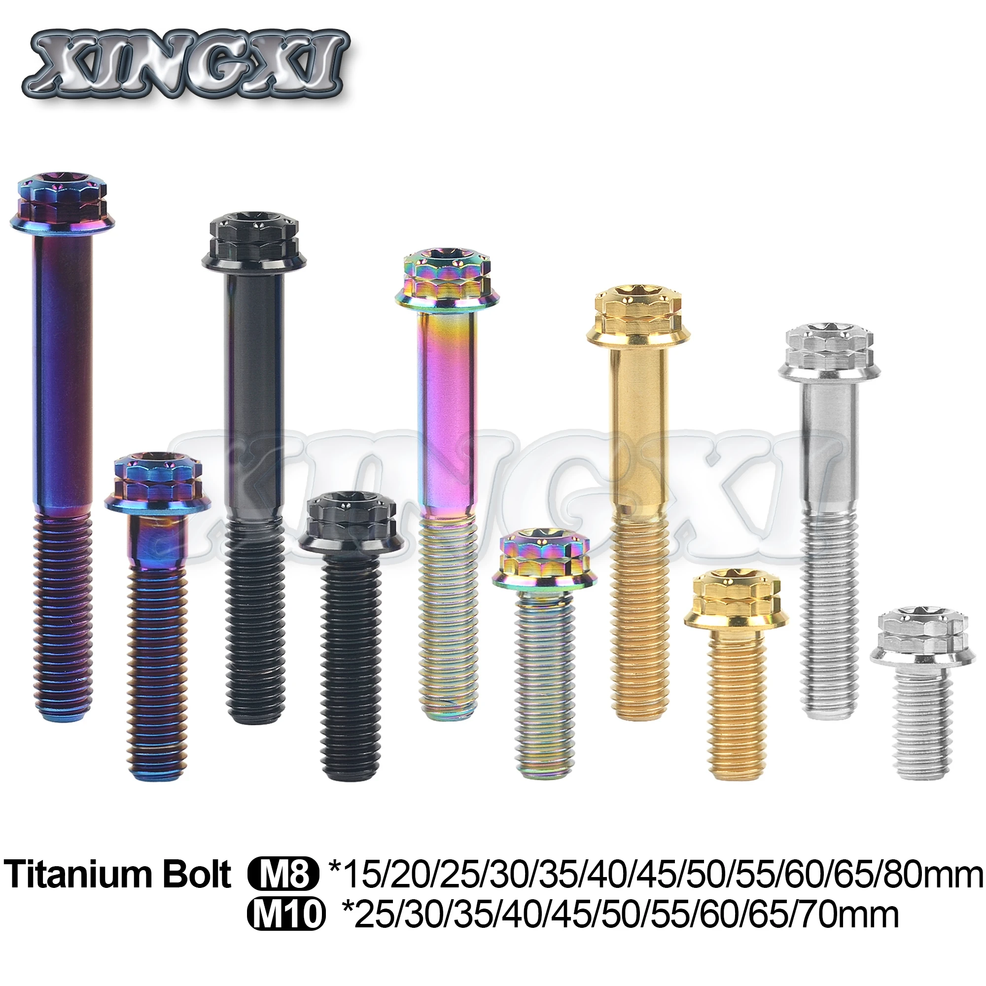 Xingxi Titanium Bolt M8/M10x15 20 25 30 35 40 45 50 55 60 65 80mm Torx Flange 12-Points Screw for Cars Motorcycles P1.25/1.5mm