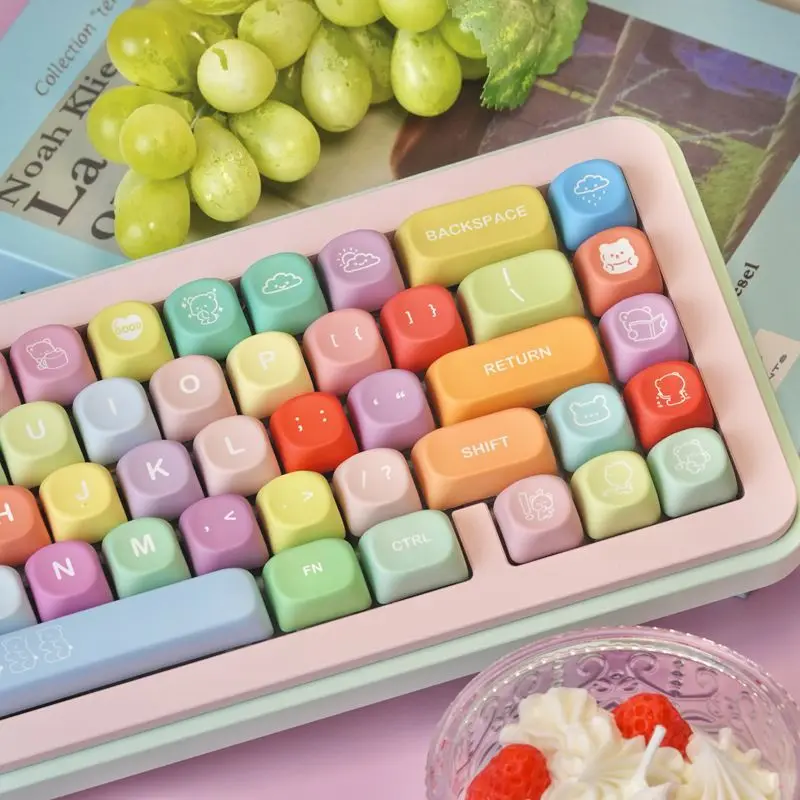 

129 клавиш Bear Candy Dye, сублимационные колпачки для клавиш из ПБТ, профиль MOA, корейские, русские, немецкие, на заказ колпачки для клавиш Kawaii для переключателей MX, клавиатуры
