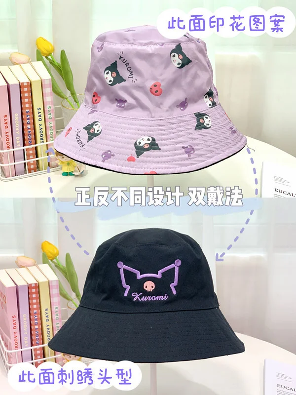 Hello Kitty Double-Sided Hat Kawaii Sanrio Cinnamoroll Anime My Melody Kuromi Cute Cartoon Girly Heart Bucket Hat Toy for Girls