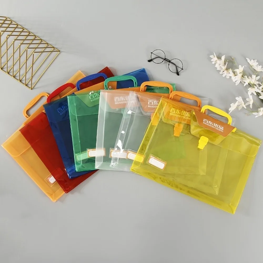 

New PVC File Folder Translucent Large Capacity Hand-held Document Bag Waterproof School Supplies Office Briefcase