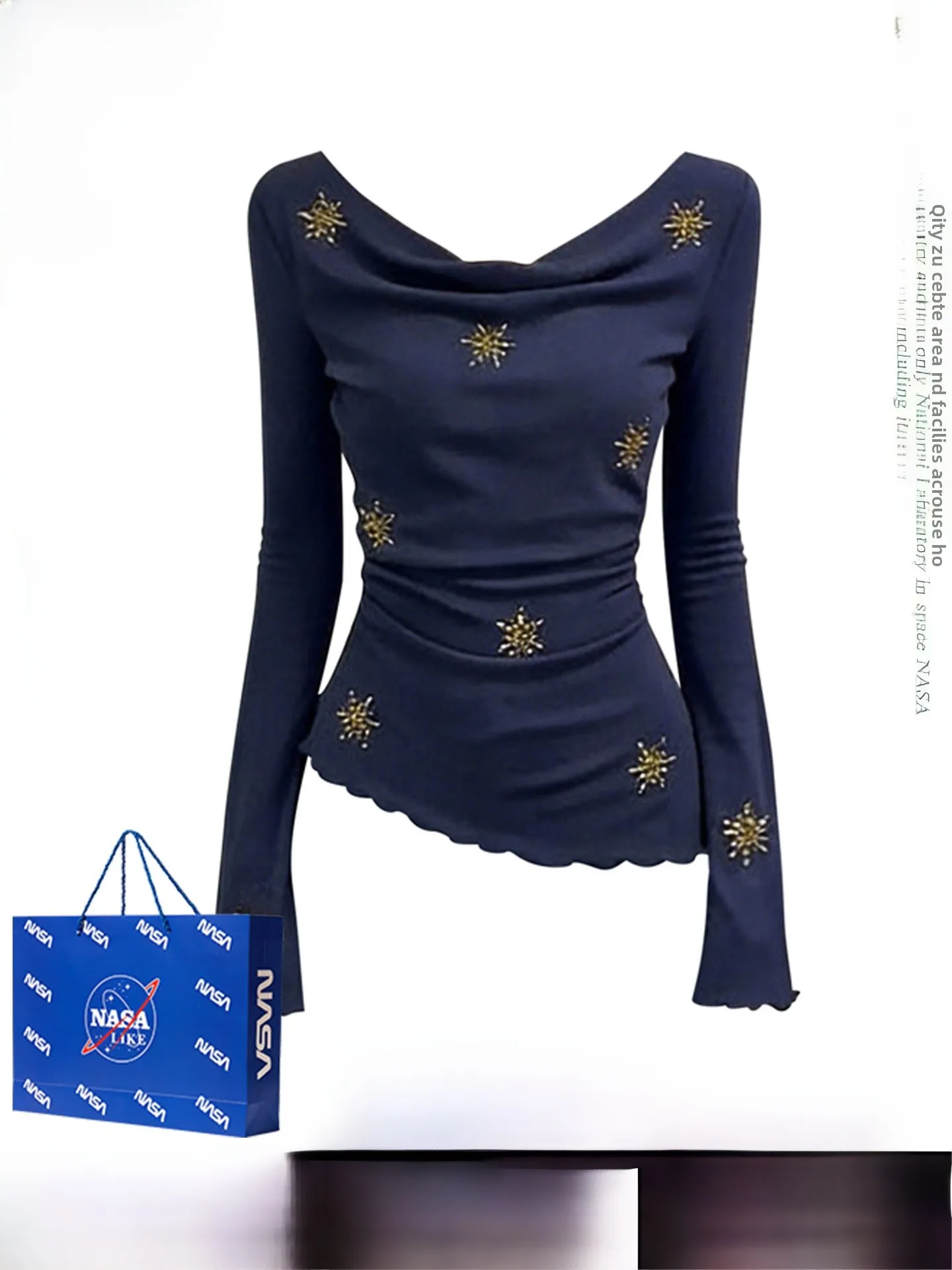 

Винтажная женская футболка Ele с длинным рукавом, весенняя, асимметричная, с декоративными элементами, утягивающая, приятная к телу, дышащая