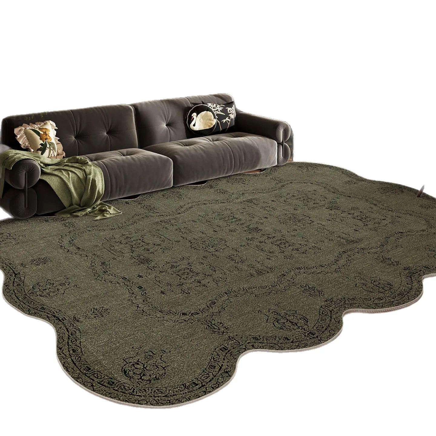 Medieval carpet special-shaped living room retro green Persian sofa floor mat waterproof and anti-fouling home bedroom bedside c