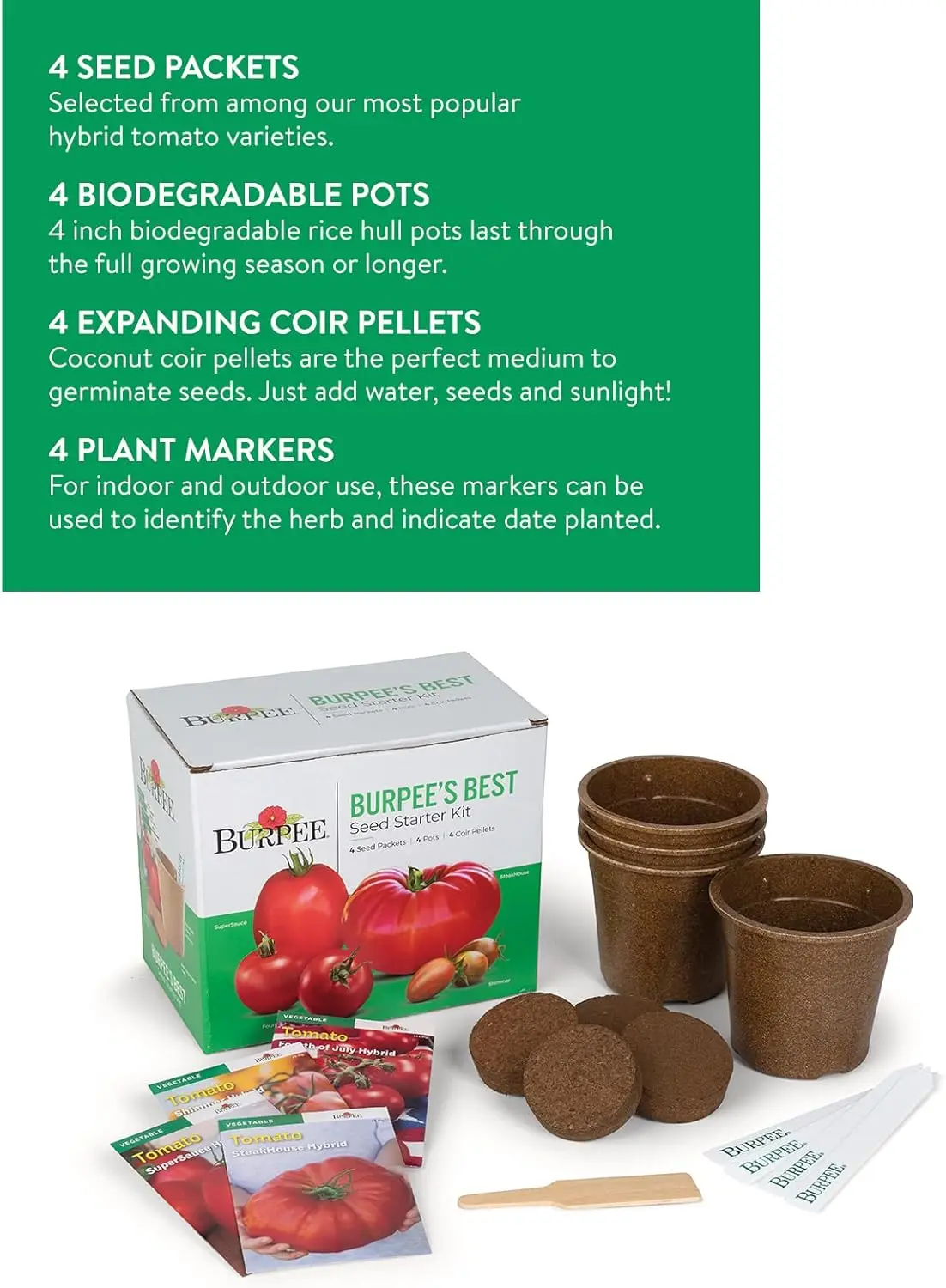 4 Tomato Seed Starter Kit with Pots & Soil Pellets, SuperSauce, SteakHouse, Fourth of July, Shimmer view 2