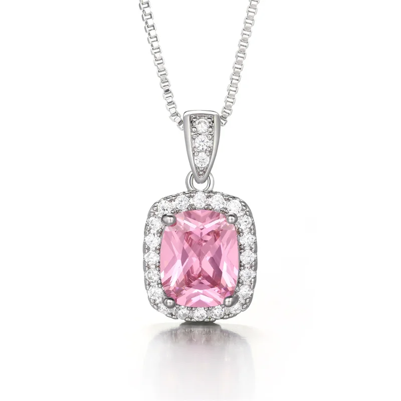 Huitan Geometrische Zirkonia Anhänger Halskette für Frauen Luxus Temperament Weibliche Hochzeit Trend Hals Zubehör Party Schmuck – Detail 16