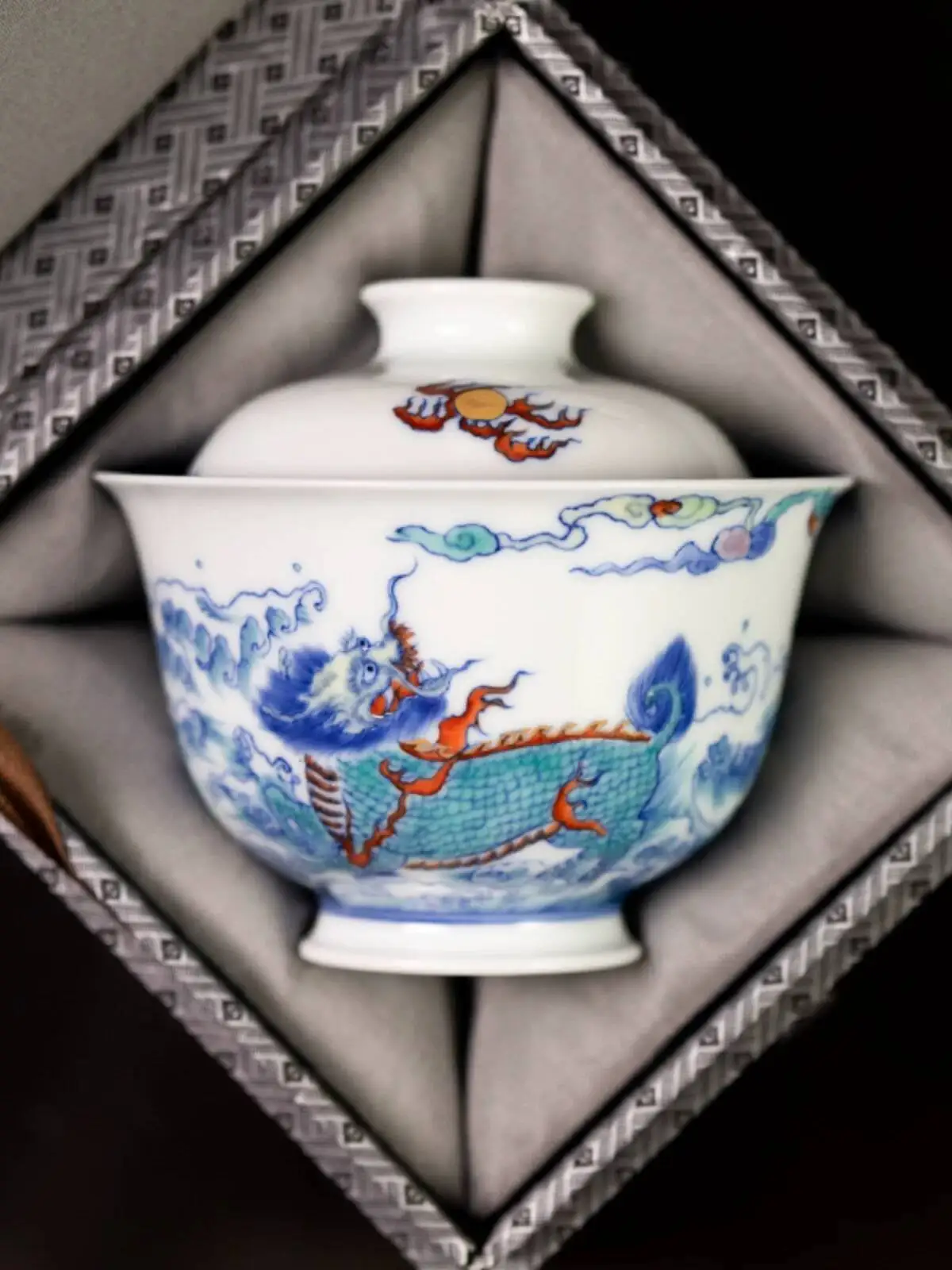 Sacred Mountain Antique-Style Blue White Porcelain With A Dragon And Waves Design, Jingdezhen Ceramic Hand-Painted Set, Cup, Tea