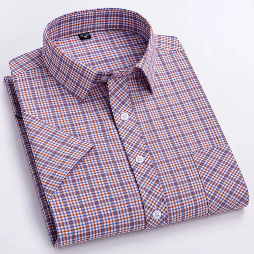 New in Shirt Over Size 100% Cotton Thin Summer Short Sleeve Shirts for Men Slim Fit Plain Shirt Plaid Soft Korean Popular Clothe - Image 6