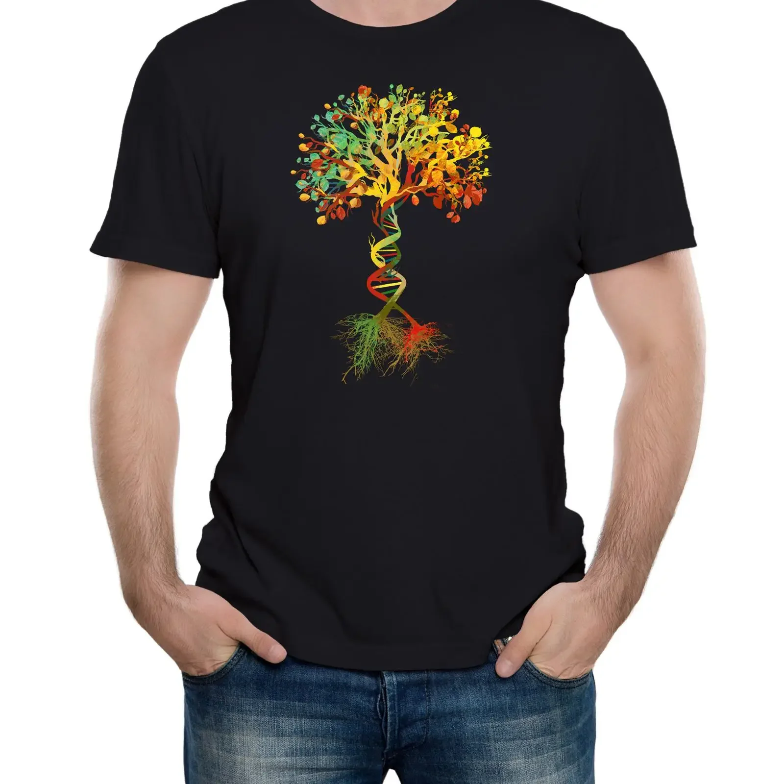 Reality Glitch Tree of Life Men's T Shirt DNA Science Nature Biology vintage Washed graphic Soft Stretched