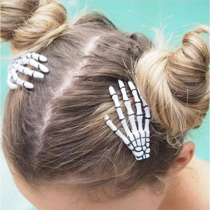 Halloween Skeleton Hands Bone Claw Hair Clip for Women Girls Accessories Plastic Metal Skull Horror Zombie Punk Rock Hairpins