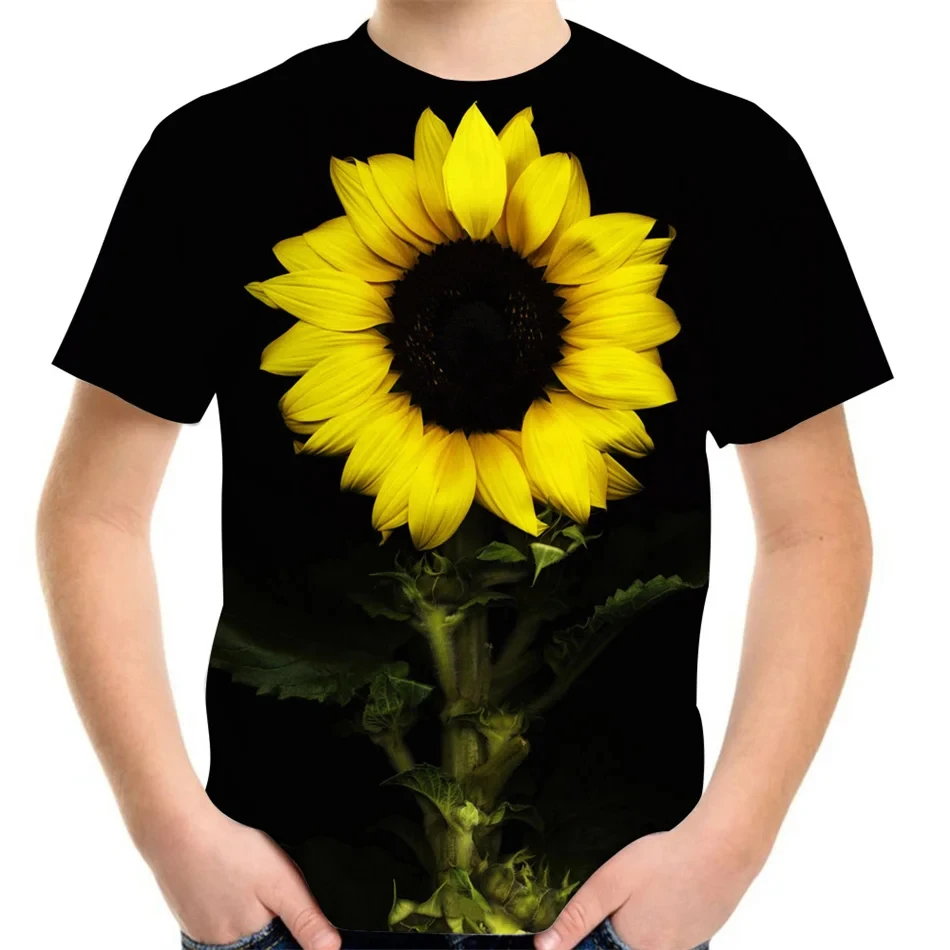 Kinderkleidung T-Shirts für Jungen Kurzarm Top Mädchen T-Shirt 3D Sonnenblumen Druck Cartoon Kinderkleidung Mädchen Sommerkleidung