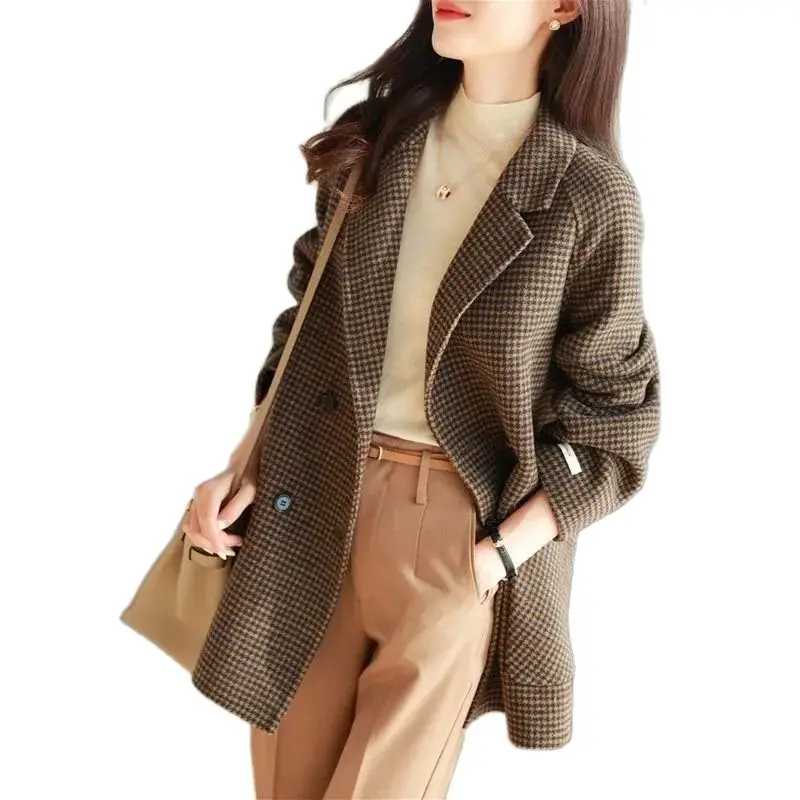 

Female Overcoat 2023 New Spring Autumn Windbreakers Fashion Loose Leisure Show Thin Wild Medium Long Outerwear Woolen Women Coat