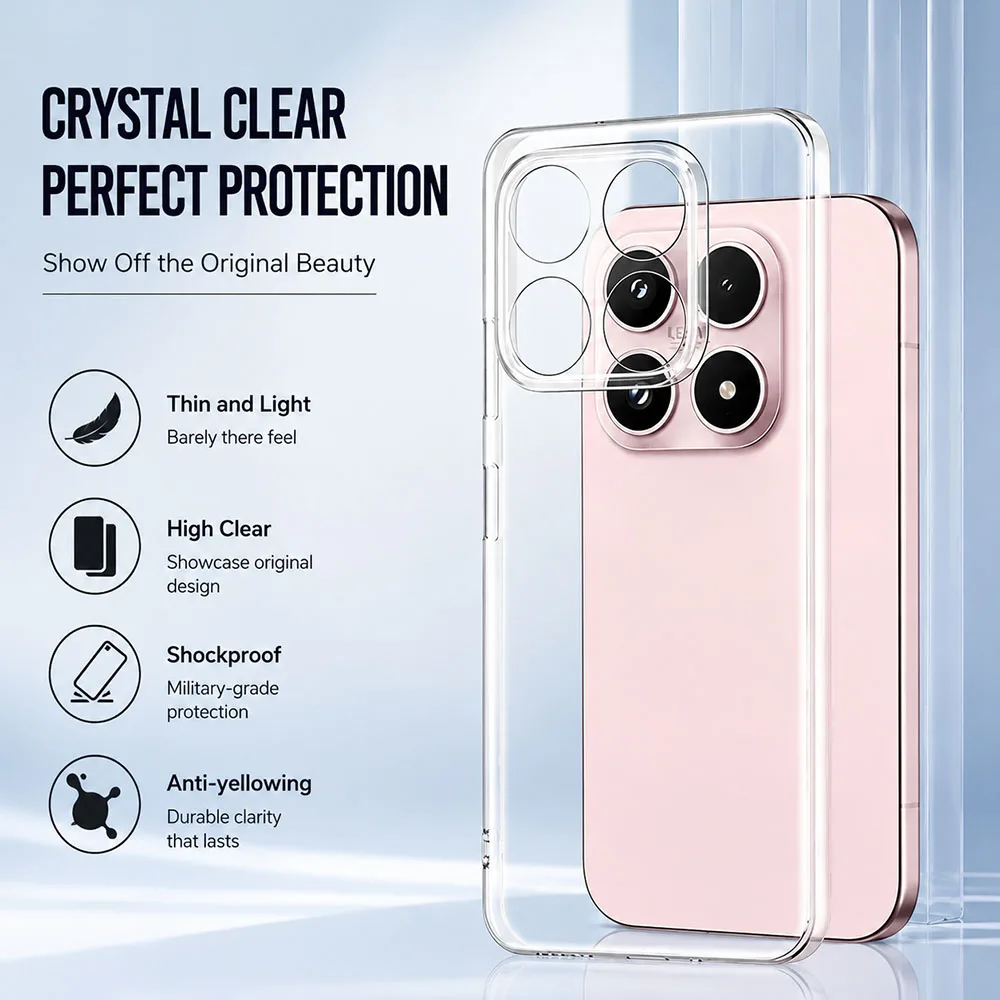 Capa Transparente Ultrafina de Silicone TPU Macia para Xiaomi 17T 15 15T 14 14T 13 13T 12 12T 12X Pro ﻿