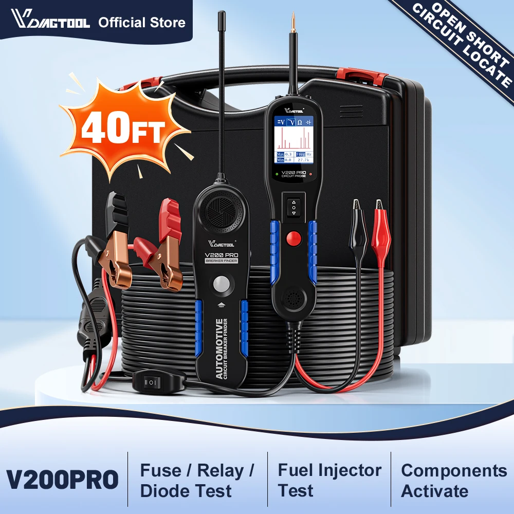VDIAGTOOL V200PRO Samochodowa Sonda Obwodów Elektrycznych 12/24V, Lokalizator Zwarć, Przerwów i Wyłączników, Diagnostyka Elektryczna Samochodu, Kabel 12m