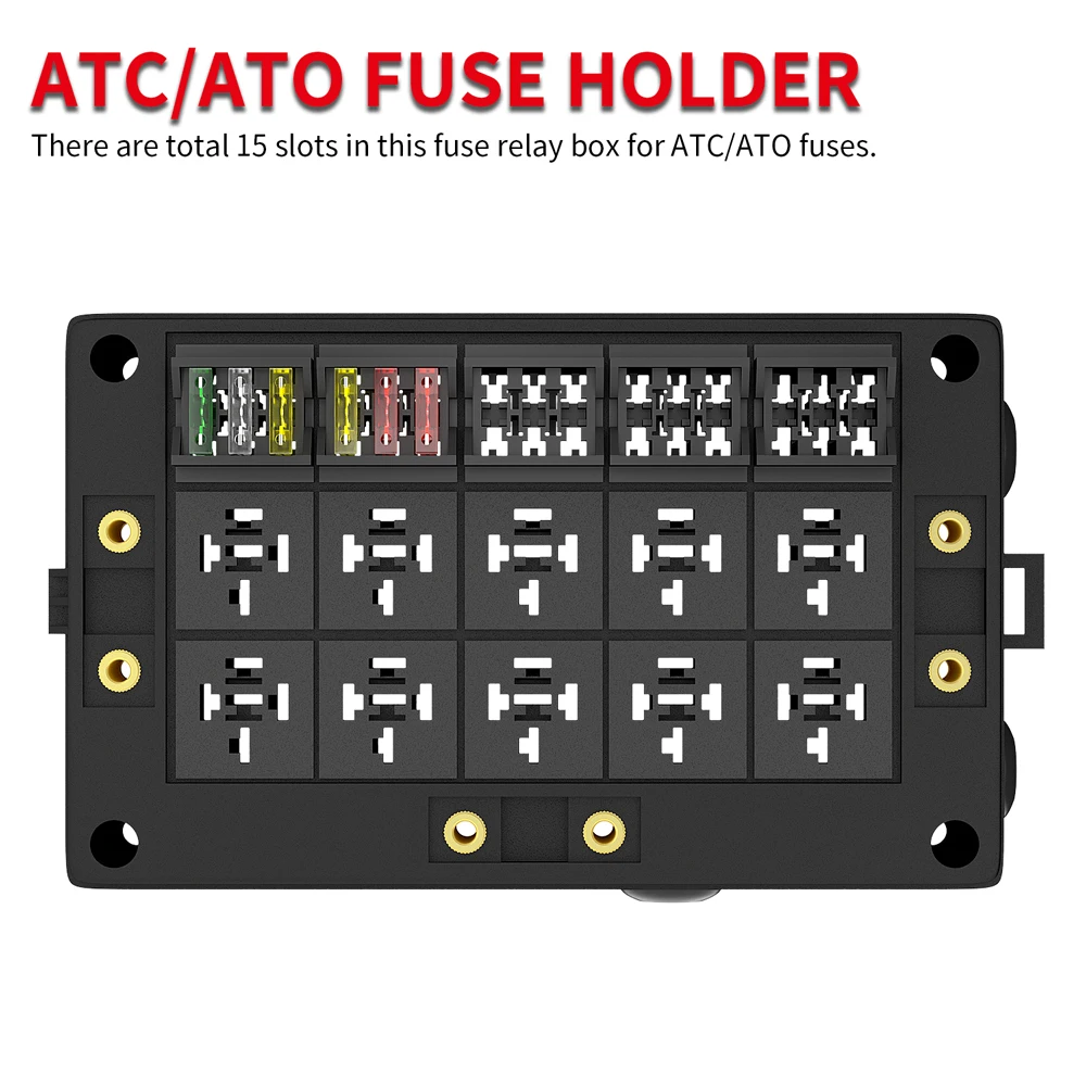 10 Way Car Relay Box 12V Fuse Box 15 Way Blade Fuse Holder For Automotive Marine With Termianls