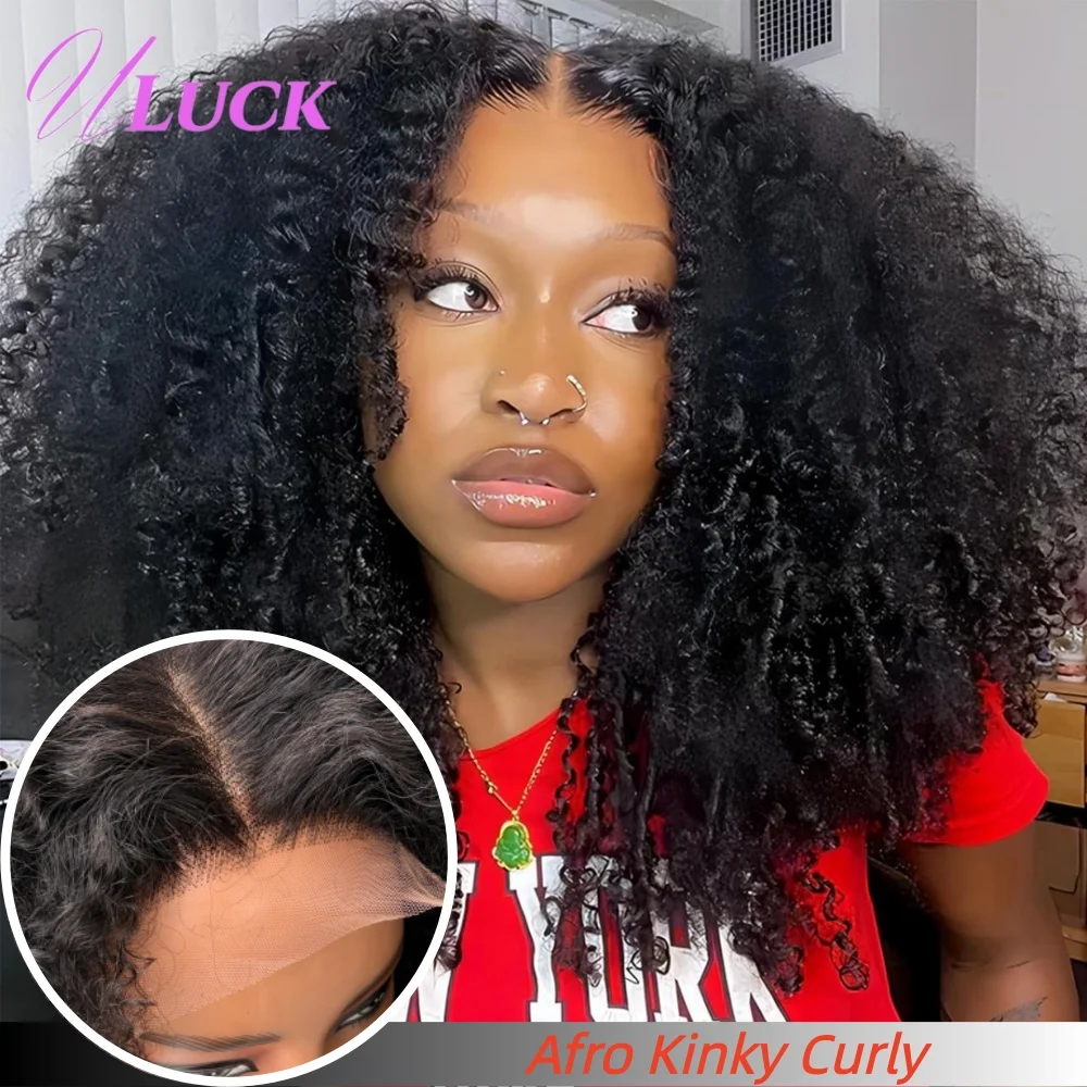 

Uluck Afro Kinky Curly 5x5 HD Lace Front Wigs 400% Density Brazilian Real Human Hair Wigs With Natural Hairlines For Black Women