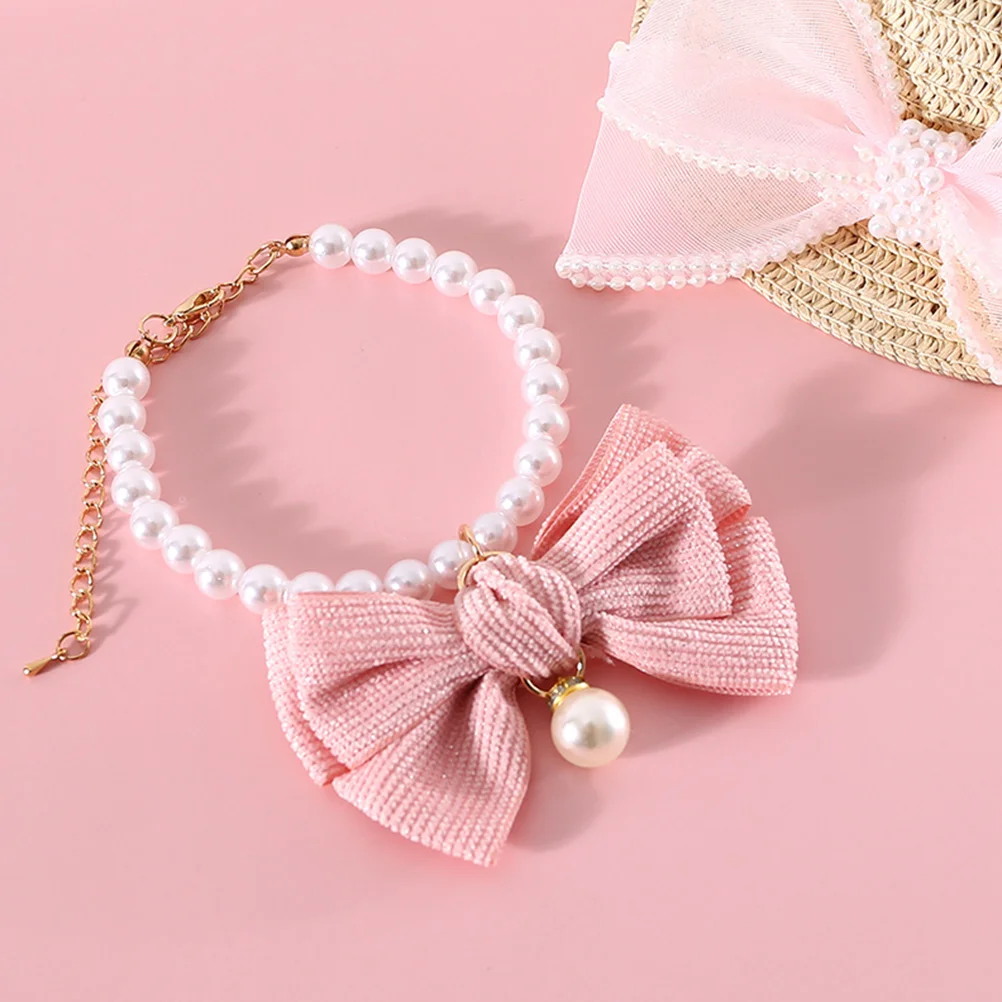 

Pet Bowknot Collar Polyester Plastic Material Lightweight Comfortable Festival Party Accessory Pearl Cat Dog Decorative