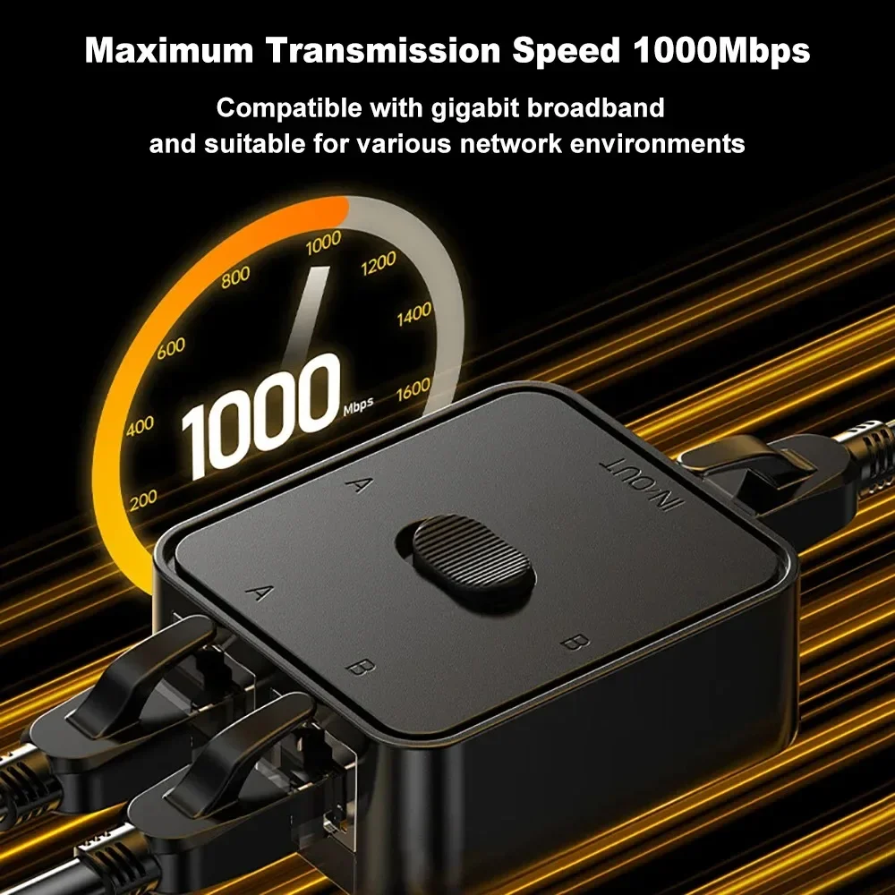 KEBIDUMEI 2Port 1000Mbps RJ45 Splitter Switch 2 In 1 Out/1 In 2 Out Gigabit LAN Connector Coupler For Laptop TV Box Plug & Play