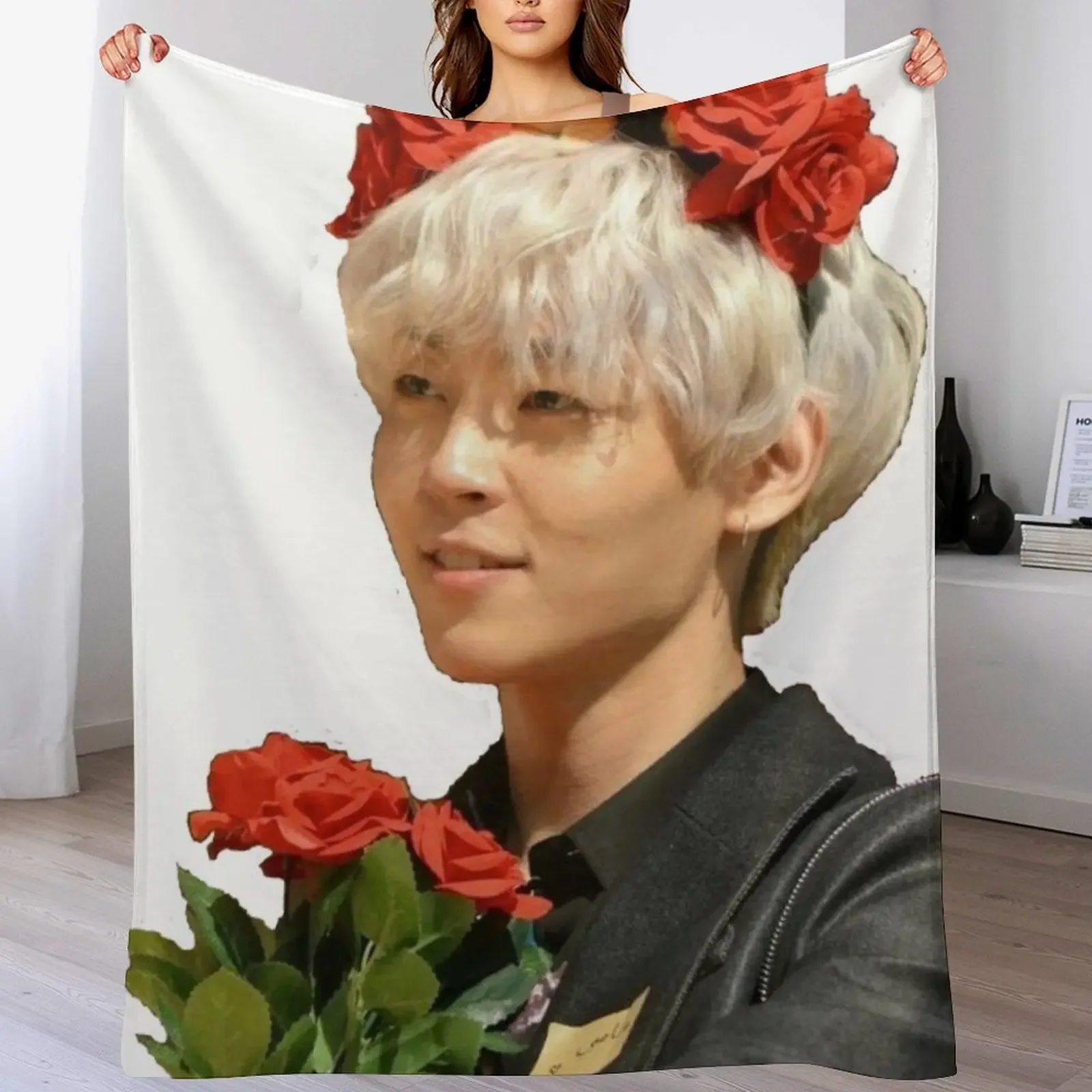 Kim Woosung cute face Sammy The Rose band kpop Throw Blanket Luxury Throw warm for winter for winter Soft Plaid Blankets