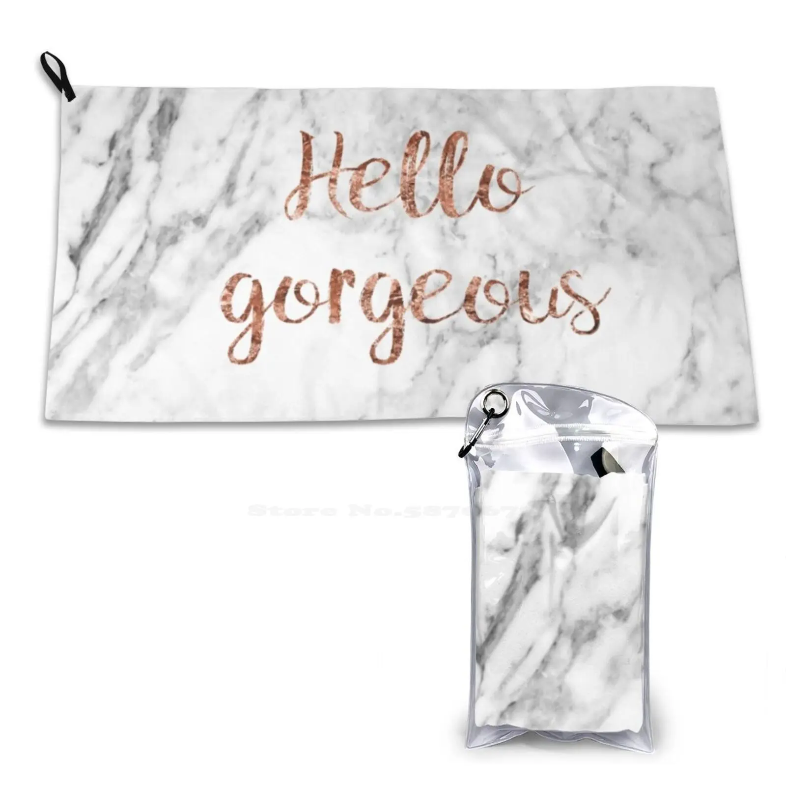 Hello Gorgeous-Rose Gold Marble Soft Towel Quick Dry Beach Towel Hello Gorgeous Beauty Beautiful Pretty Makeup Cosmetics Make