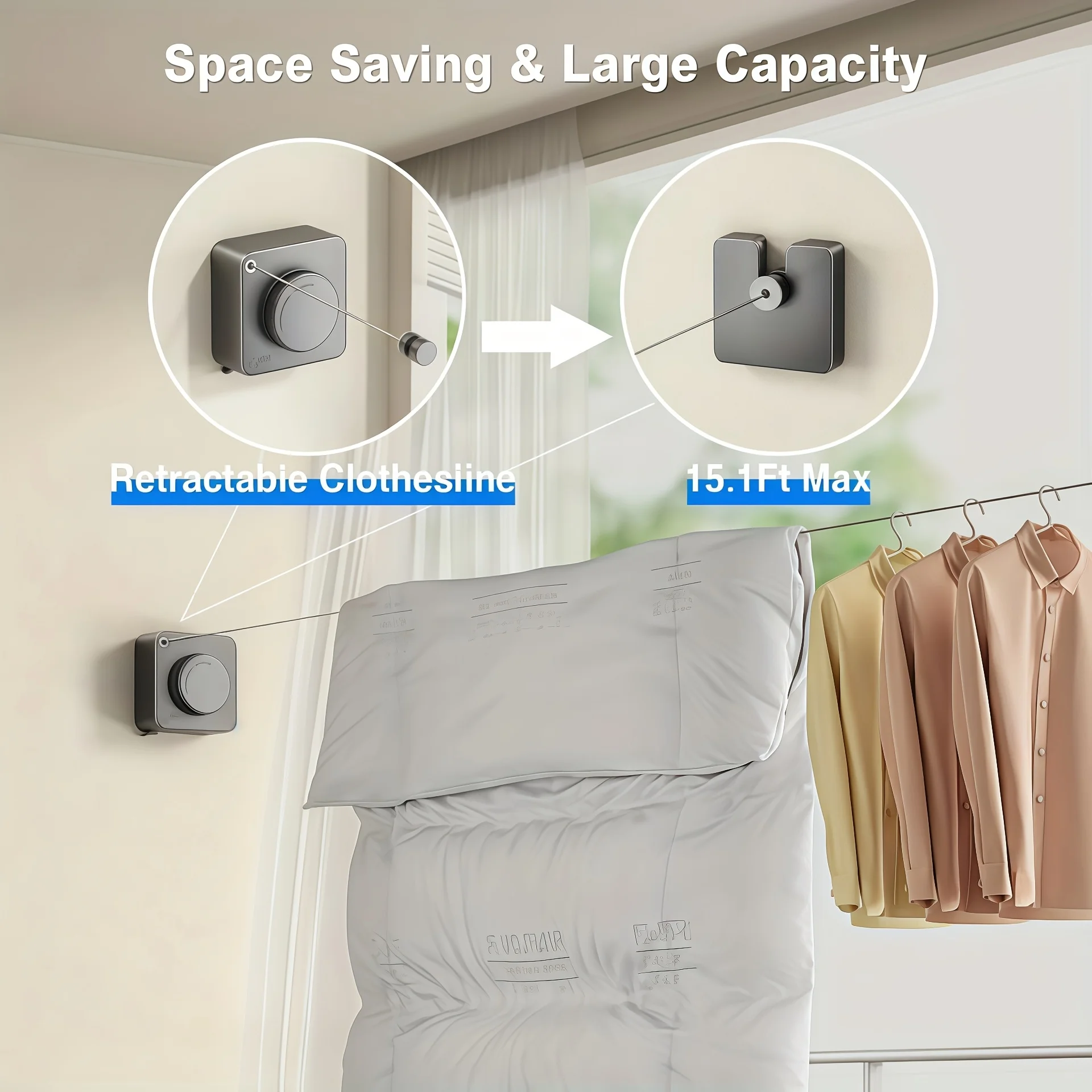 Retractable Clothesline Stainless Seel Pull-Out Clothes-Drying Machine Rope Space-Saving Clothes Drying Rack For Household