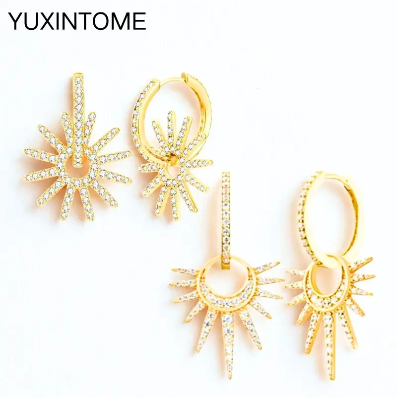 

925 Sterling Silver Needle Creative Sun Pendant Earrings Women's Exquisite Zirconia Tassel Hoop Earrings Luxury Jewelry Gifts