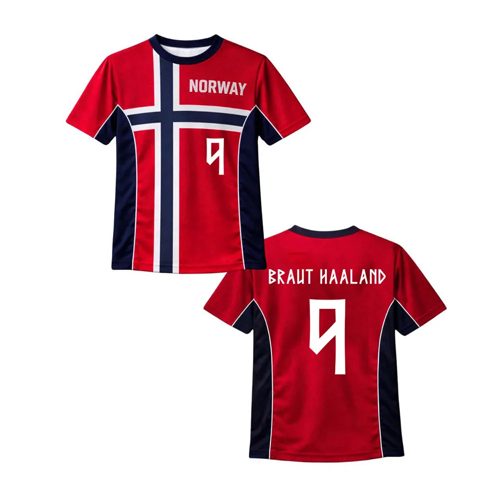 Norwegen Nummer 9 HAALAND Trikot Fußball-T-Shirt O-Ausschnitt Kurzarm Lockeres Herren-T-Shirt Streetwear Unisex Grafikdruck Merch T-Shirts
