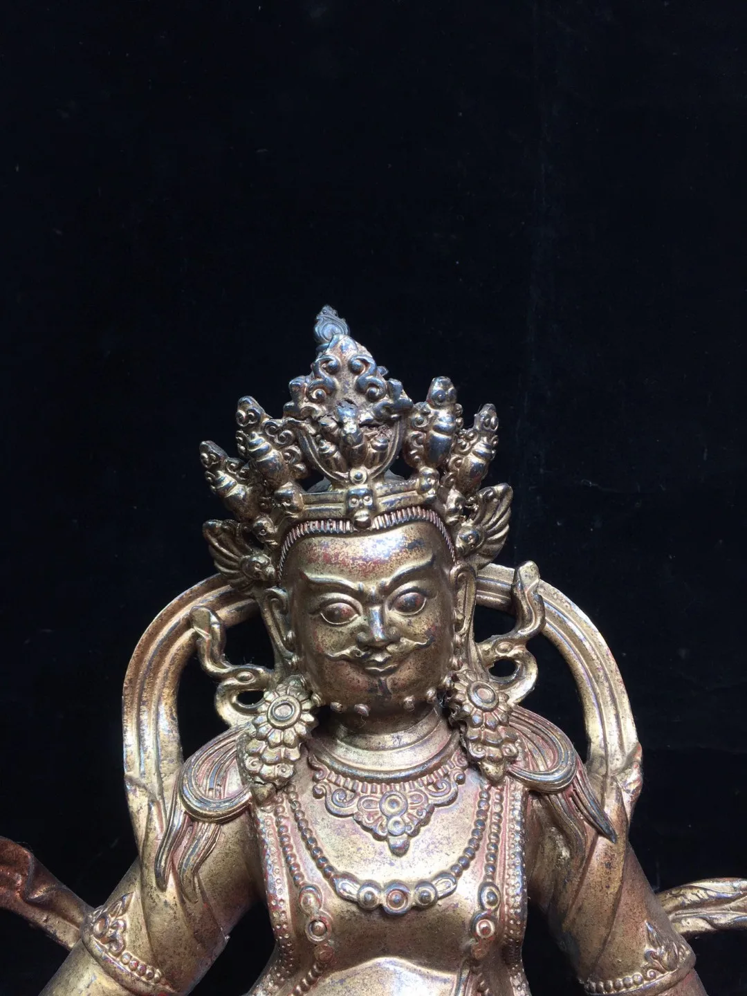 Nepalese Tibetan Old Yellow Copper Mud Gold Pure Copper Wealth God Buddha Statue Decoration Home Buddha Hall Supplies Collection