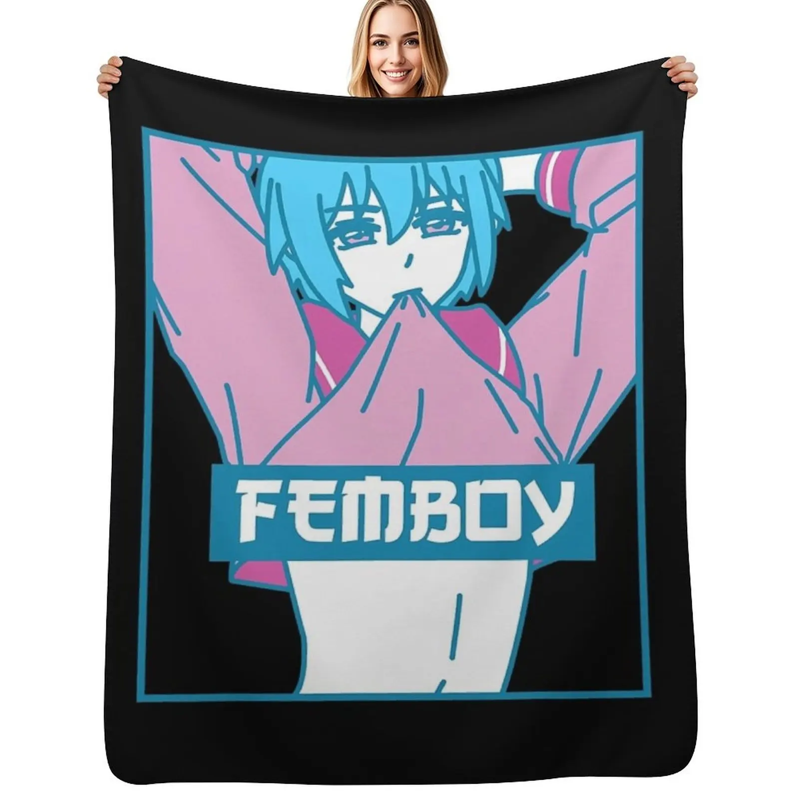 

Femboy Aesthetic Pastel Gay Yaoi Anime Boy Crossdressing Throw Blanket for winter Hair Blankets