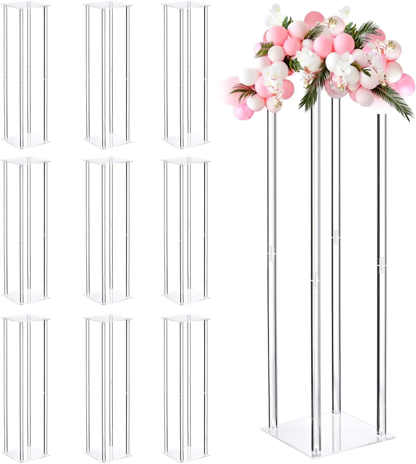 

4pcs/10pcs/40cm/90cm/120cm)Wedding Flower Stand Vase Column, Acrylic Flower Stand 31.5 Inch Tall Flower Rack for Wedding Party D