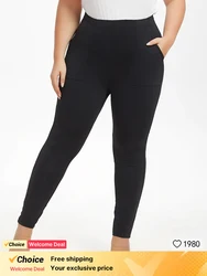 Leggings Slim Taille Haute pour Femme, Pantalon Slim, Couleur Unie, Mode Sexy, Streetwear Décontracté, Poche artificiel astique, Patché, Vêtements Grande Taille