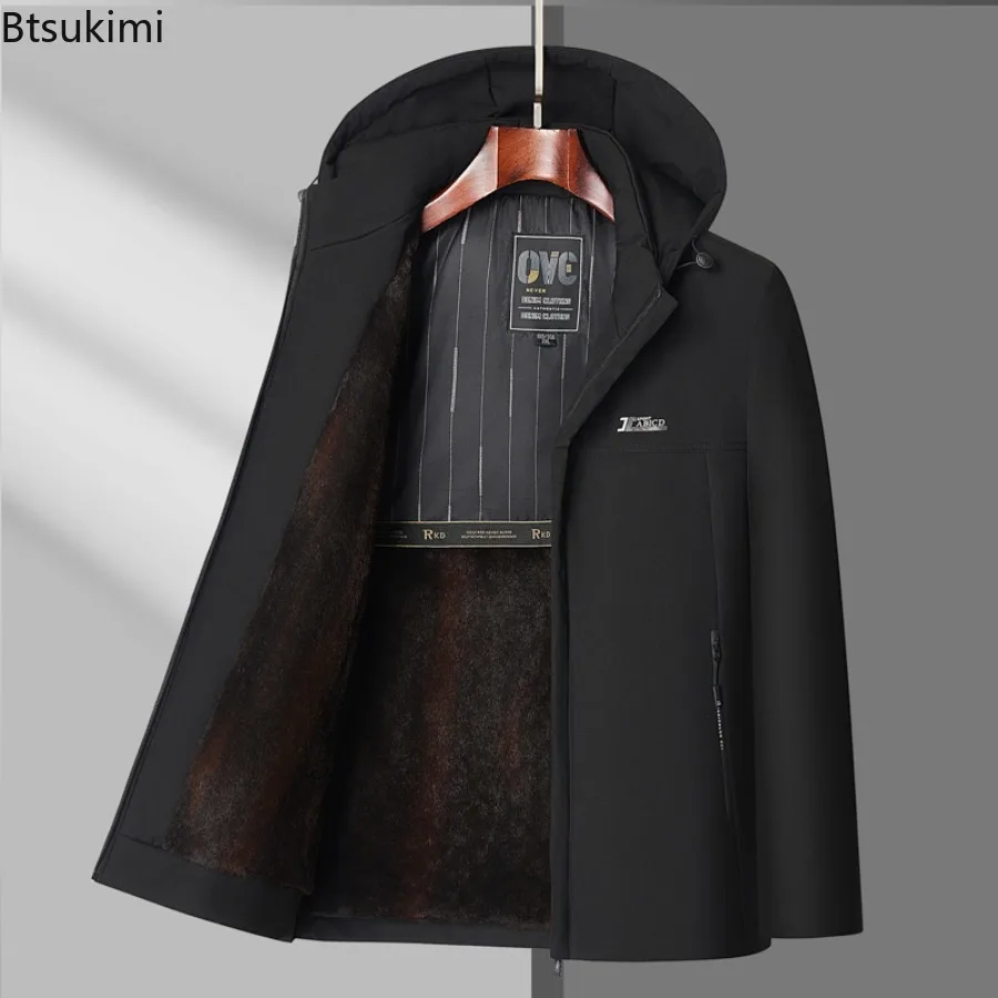 New 2025 Men's Winter Jackets Thicken Fleece-lining Hooded Coats Men Zipper Pockets Warm Parkas Fashion Windbreaker Jackets 5XL