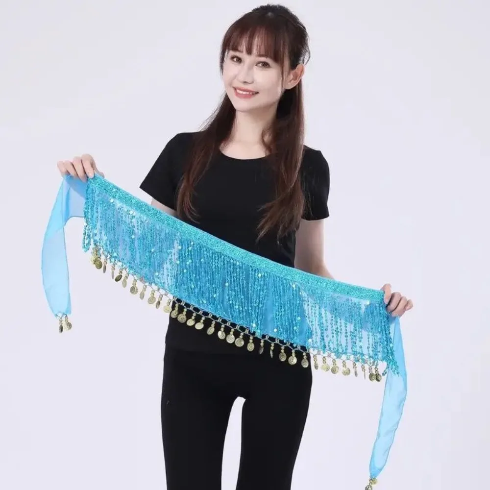 Stylish Sequins Belly Dance Hip Scarf Tassel Comfortable Fringes Hip Scarf Belt Waist Skirt Yoga-Friendly