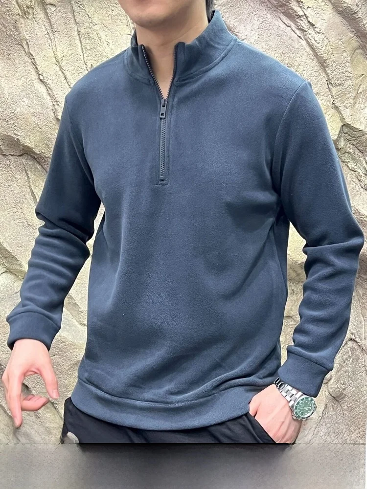 

Мужская модная универсальная флисовая толстовка Oriole с двусторонним велюром, на молнии до середины, с воротником-стойкой, термоодежда из полиэстера