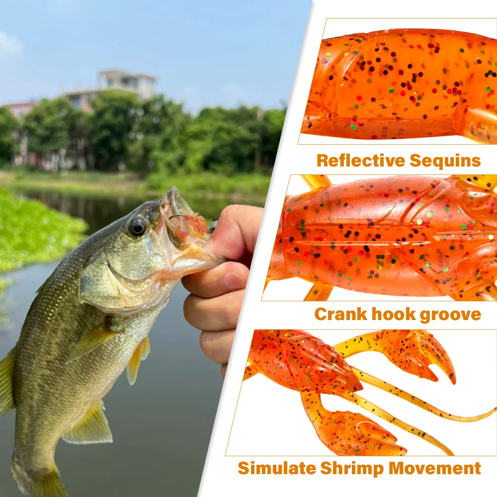 SOLOKING 10 pz/lotto richiamo di pesca richiamo morbido per la pesca dei bassi 4.5g 76mm Combait Crawfish Bait Soft Worm Bait Bug Lure Kit