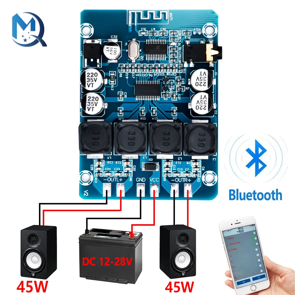 high quality XH-M314 TPA3118 2x45W 12V 24V Stereo audio Bluetooth Digital power Amplifier Board amplificador