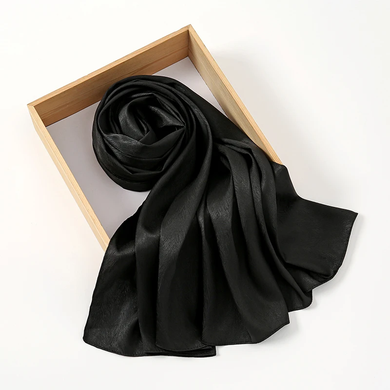 Large Size Silkly Stain Scarf Women Plain Foulard Femme Luxury Hijab Long Bandana Evening Party Dress Shawls and Wraps 2024