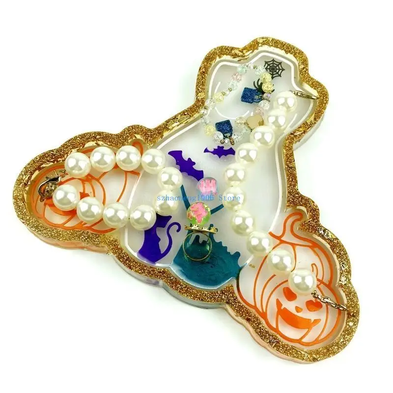 

85LF Halloween Woman Tray Drop Mold Diy Pumpkin for Cat Storage Box Silicone Mol