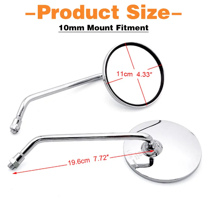 2 Stück Universal 10-mm-Rückspiegel, verchromte Seitenspiegel für MT-09, MT-10, MT-03, MT-07, Motorradzubehör. – Detail 4